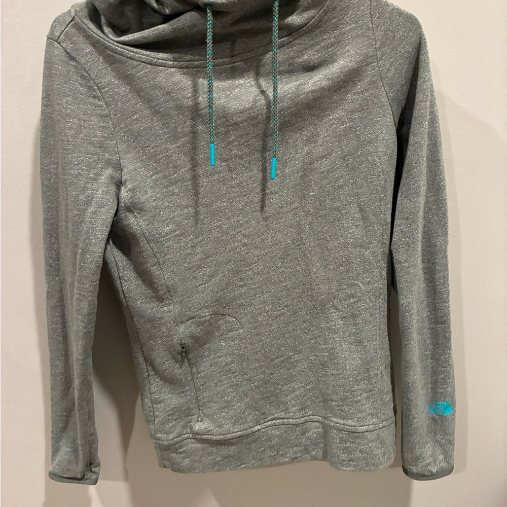 The North Face Cowl Neck Top Gray with Teal Details Women’s Size Small